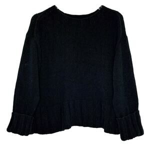 J.Crew Marina Sweater In Textured Cotton Blend M Black Boxy Chunky Knit